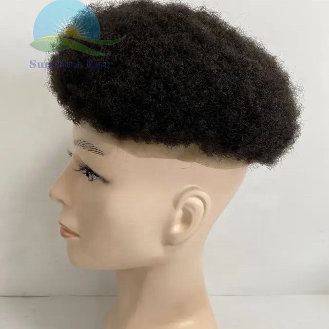 Stock 8x10 4mm Afro curly Indian hair topper french lace base natural hair wigs for black men afro short