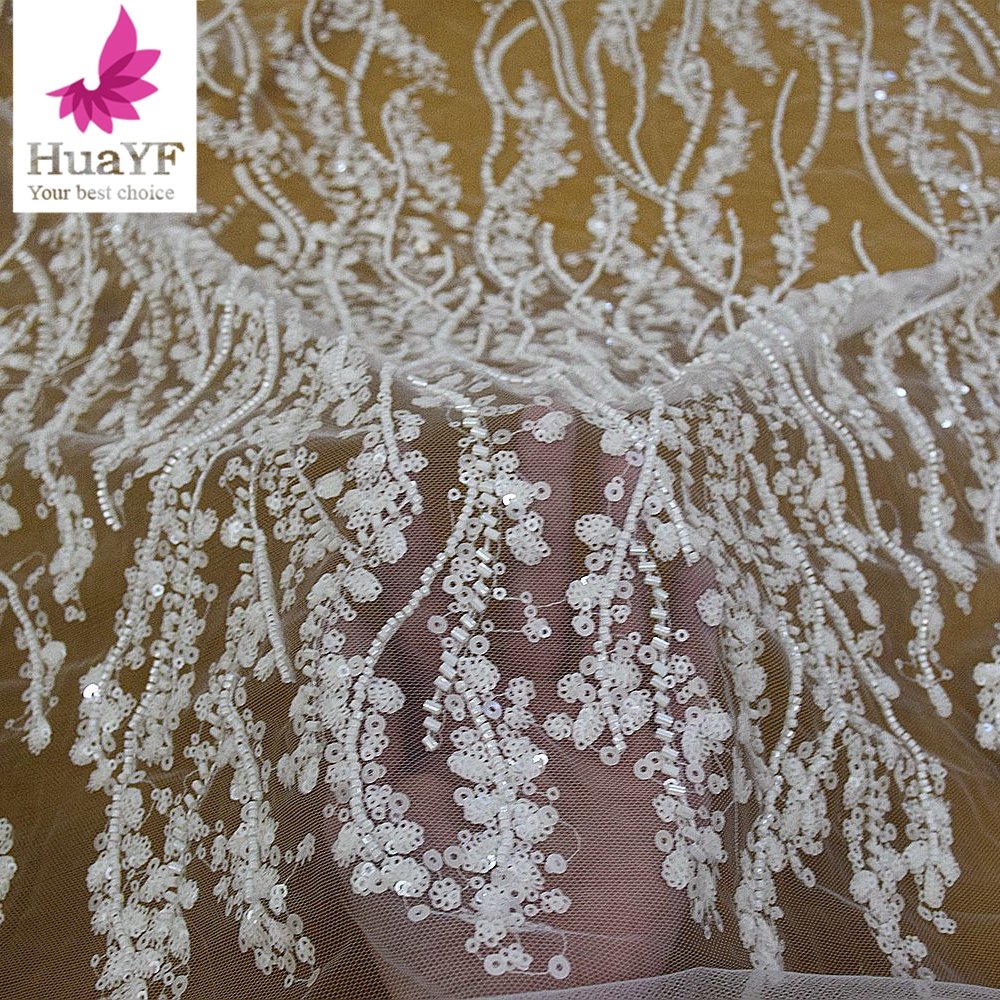 New African white bridal wedding 3D beaded sequins net embroidery lace dress wholesales fabric HY1936
