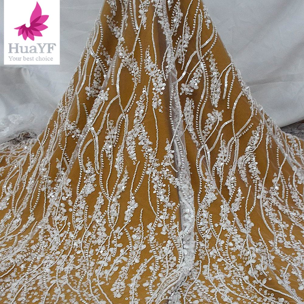 New African white bridal wedding 3D beaded sequins net embroidery lace dress wholesales fabric HY1936