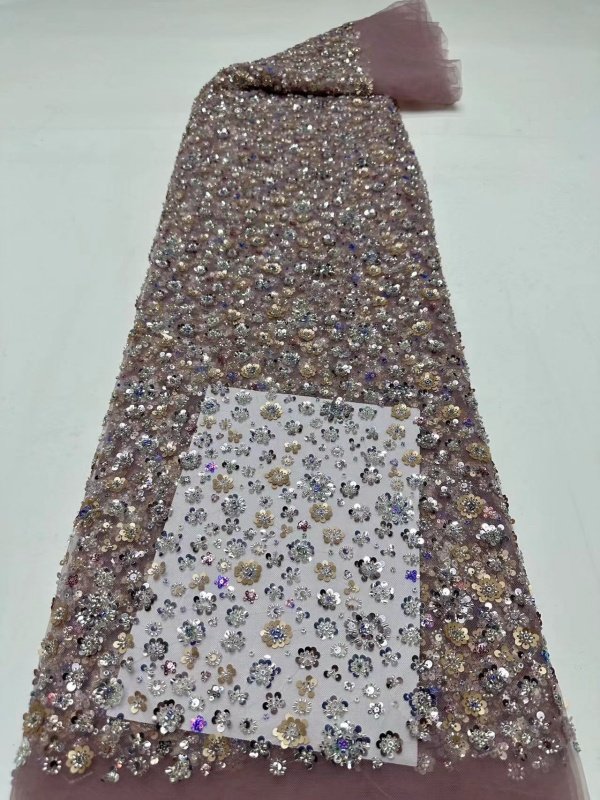 French African 3D Lace Fabric 2024 With Beaded High Quality Embroidery For Women Wedding Dress Nigerian Lace Mesh Fabric 5 Yards