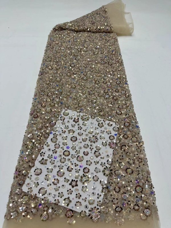 French African 3D Lace Fabric 2024 With Beaded High Quality Embroidery For Women Wedding Dress Nigerian Lace Mesh Fabric 5 Yards