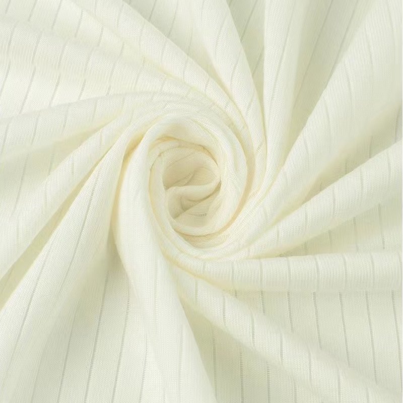 Boran Textile Stretchable Solid Color Rib Knitted Breathable Jacquard Bamboo Pointelle Fabric Baby Kids Summer T-Shirt Fabric