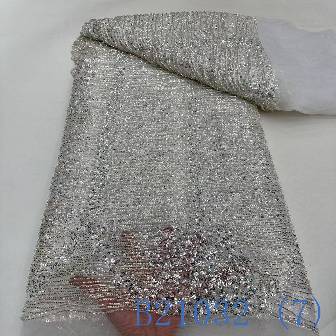 Bridal lace fabric beaded sequins for dress lace embroidery