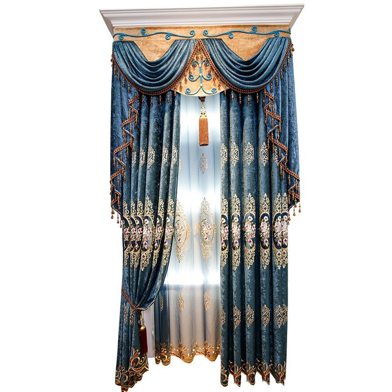 HD European Style Luxury Flowers Bedroom Chenille Polyester Gold Silk Embroidery Shading Curtain Fabrics Jacquard Woven Blackout