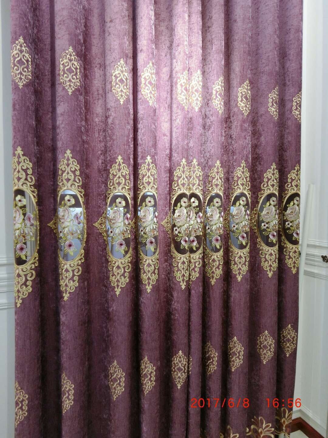 HD European Style Luxury Flowers Bedroom Chenille Polyester Gold Silk Embroidery Shading Curtain Fabrics Jacquard Woven Blackout