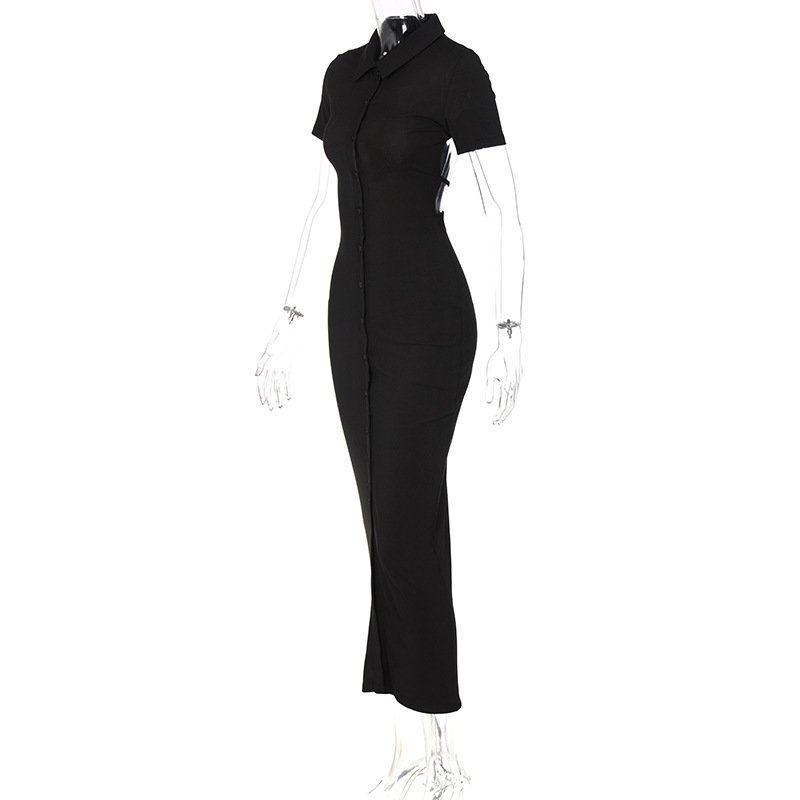 2024 Sexy Backless Short Sleeve Shirt Dress Women Ribbed Buttons Corset Dress