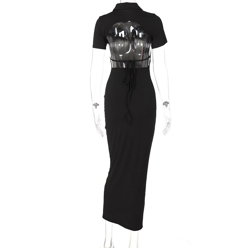 2024 Sexy Backless Short Sleeve Shirt Dress Women Ribbed Buttons Corset Dress