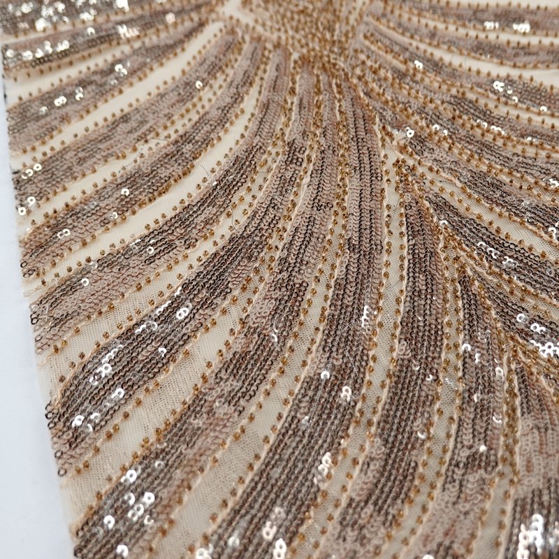 Fancy bridal luxury polyester gold sequin embroidery beaded mesh fabric for party dresses