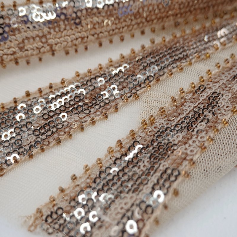 Fancy bridal luxury polyester gold sequin embroidery beaded mesh fabric for party dresses