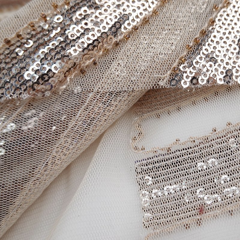 Fancy bridal luxury polyester gold sequin embroidery beaded mesh fabric for party dresses