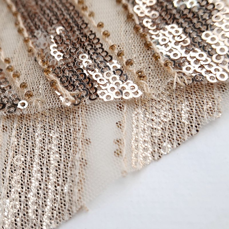 Fancy bridal luxury polyester gold sequin embroidery beaded mesh fabric for party dresses