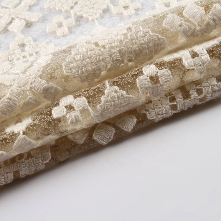 HA-11995C Keqiao textiles cotton mesh embroidery net lace embroidery tulle fabric