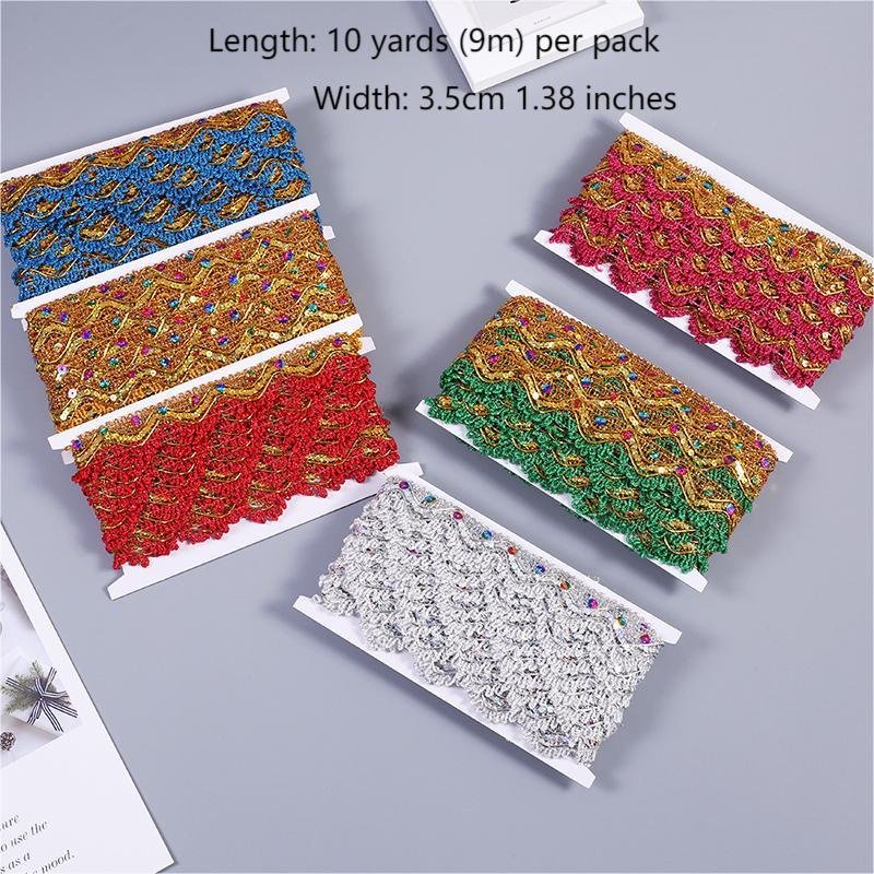 Unique Design Hot Sale Fabric Crochet Border Lace sequins braided sequined lace trimming for DIY dance wear costume