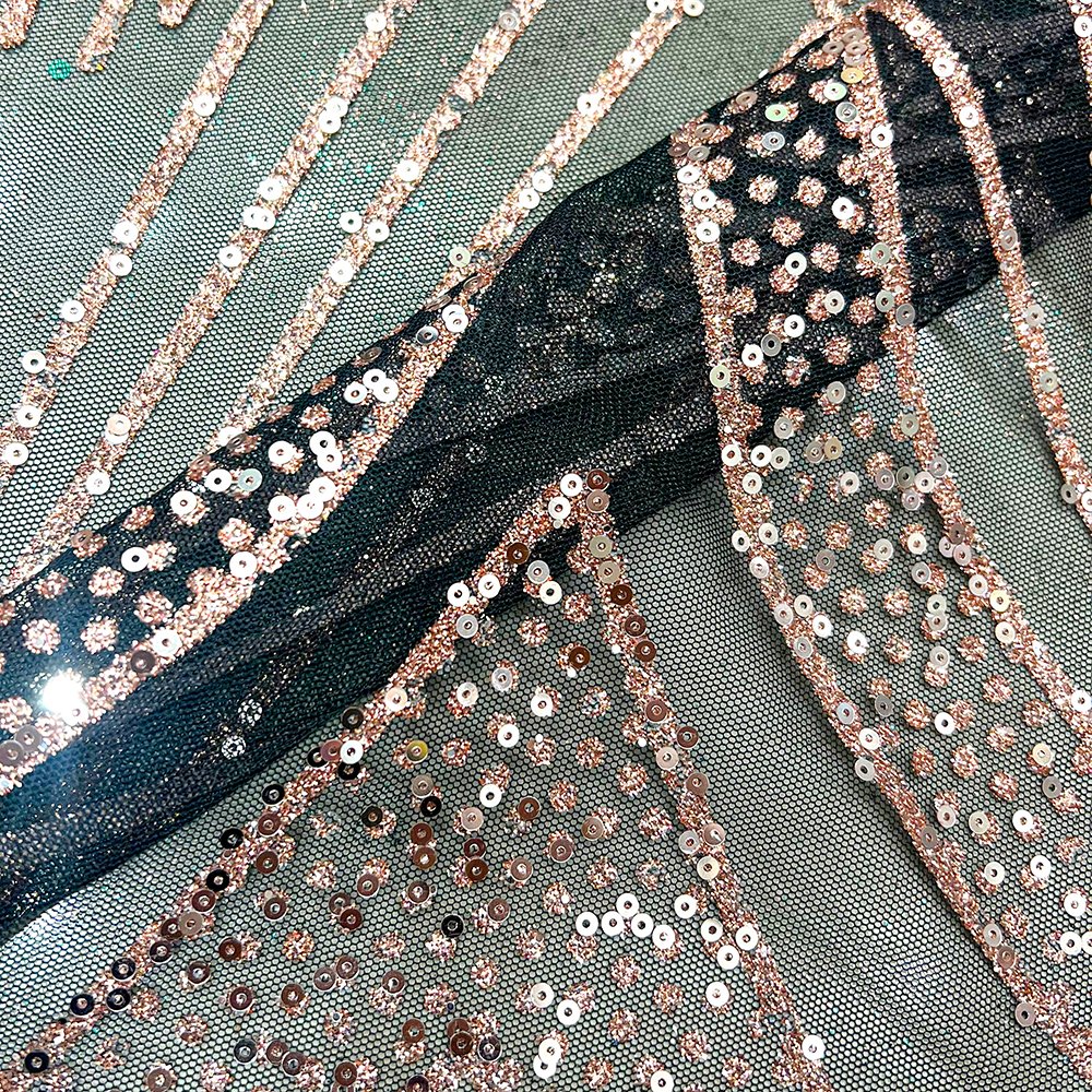 High Quality Glitter Sequin Mesh Fabric Embroidery Sequin Lace Fabric For Dress