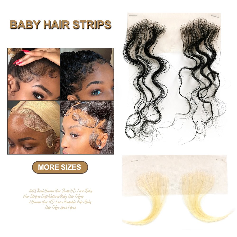 DIY Cut HD Lace Baby Hair Stripes 4 pcs Human Hair Edge Swiss Lace Hairline Baby Hairs Strips