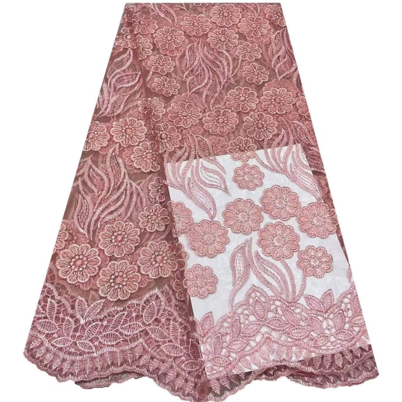 Wedding Dresses Nigerian Lace Fabric Feather Floral Embroidered Jacquard Kente Damask for Party Tulle Organza Embroidery Fabric