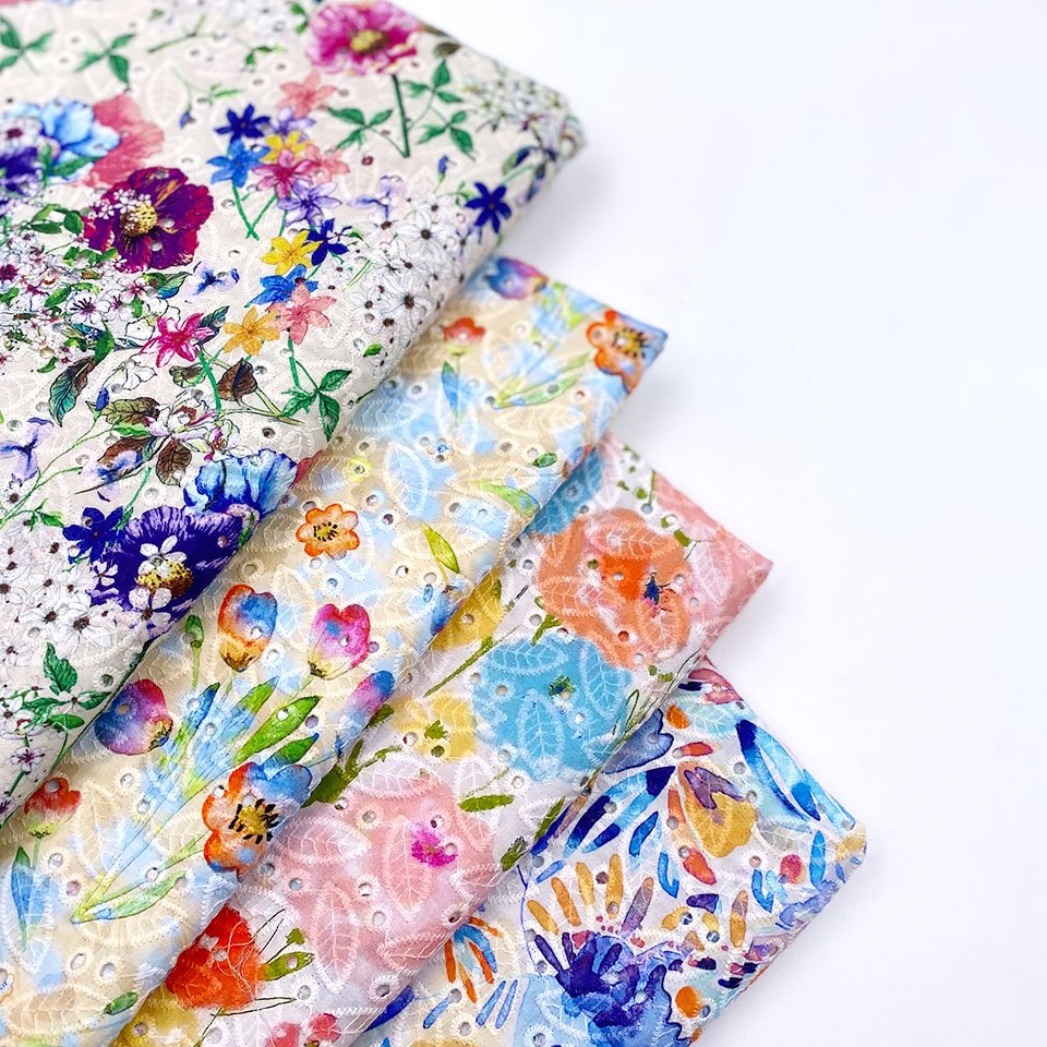 Design flowers floral custom pattern hollow out woven poplin lace eyelet digital print cotton voile embroidery fabric for dress