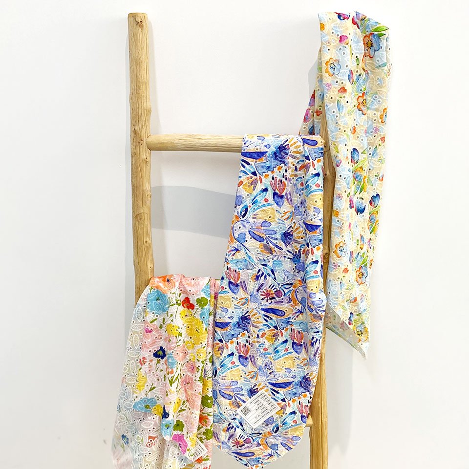 Design flowers floral custom pattern hollow out woven poplin lace eyelet digital print cotton voile embroidery fabric for dress