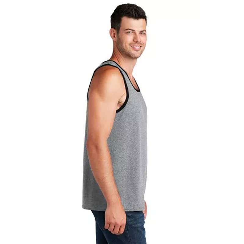 Men's O-Neck Tank Top Breathable Cotton Muscle Shirt with Ringer Two Tone and Badge Decoration Knitted