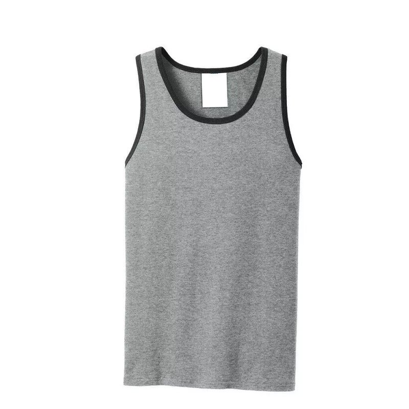 Men's O-Neck Tank Top Breathable Cotton Muscle Shirt with Ringer Two Tone and Badge Decoration Knitted