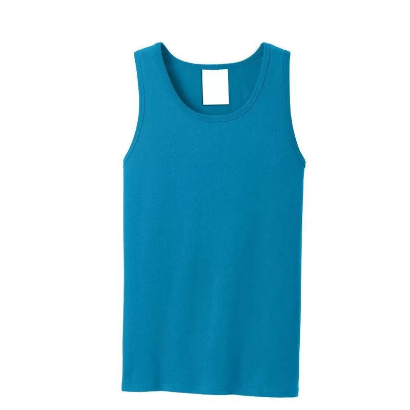 Men's O-Neck Tank Top Breathable Cotton Muscle Shirt with Ringer Two Tone and Badge Decoration Knitted