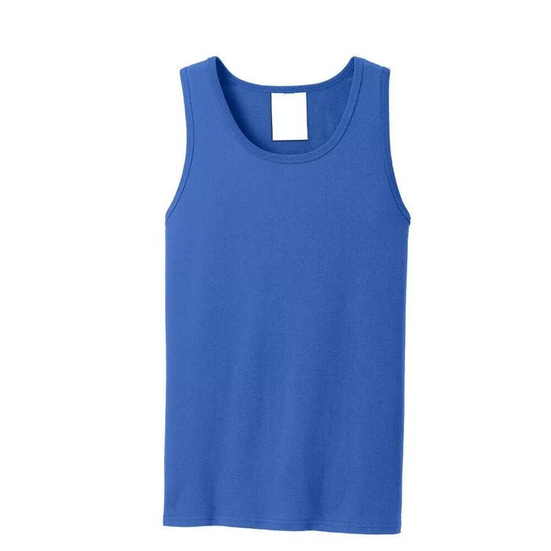 Men's O-Neck Tank Top Breathable Cotton Muscle Shirt with Ringer Two Tone and Badge Decoration Knitted