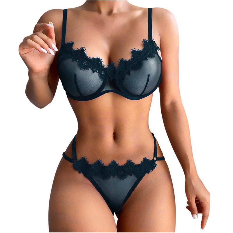 Cheap 2 Piece Lace Sexy Lingerie Erotic Sets Woman Lingeries Ladies See Through Transparent Mesh Mature Women's Underwear