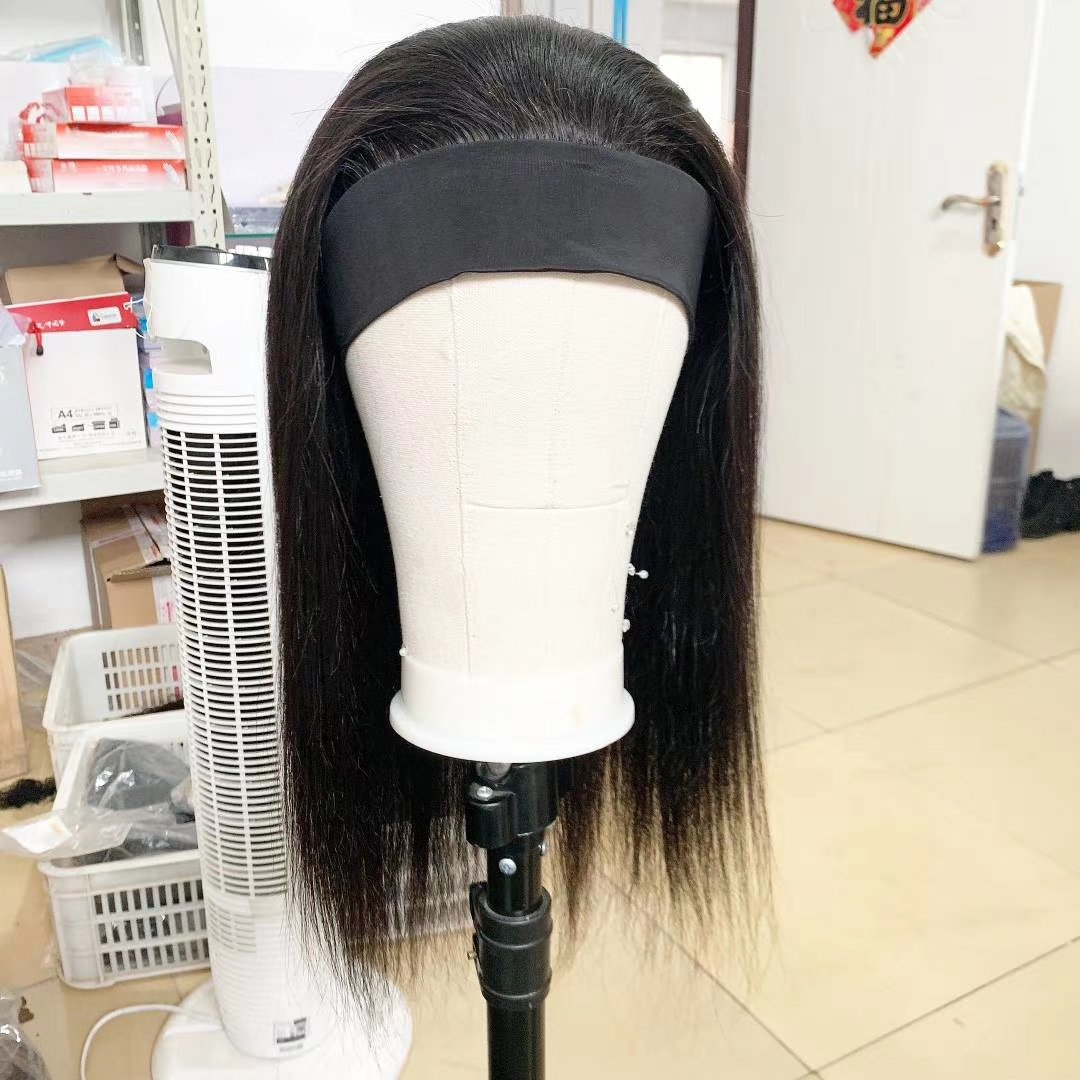 Swiss Lace Wig 100% Human Hair Headband Short Black Brazilian Hair 1 Piece Swiss Lace Wig Transparent Wholesale Straight Style