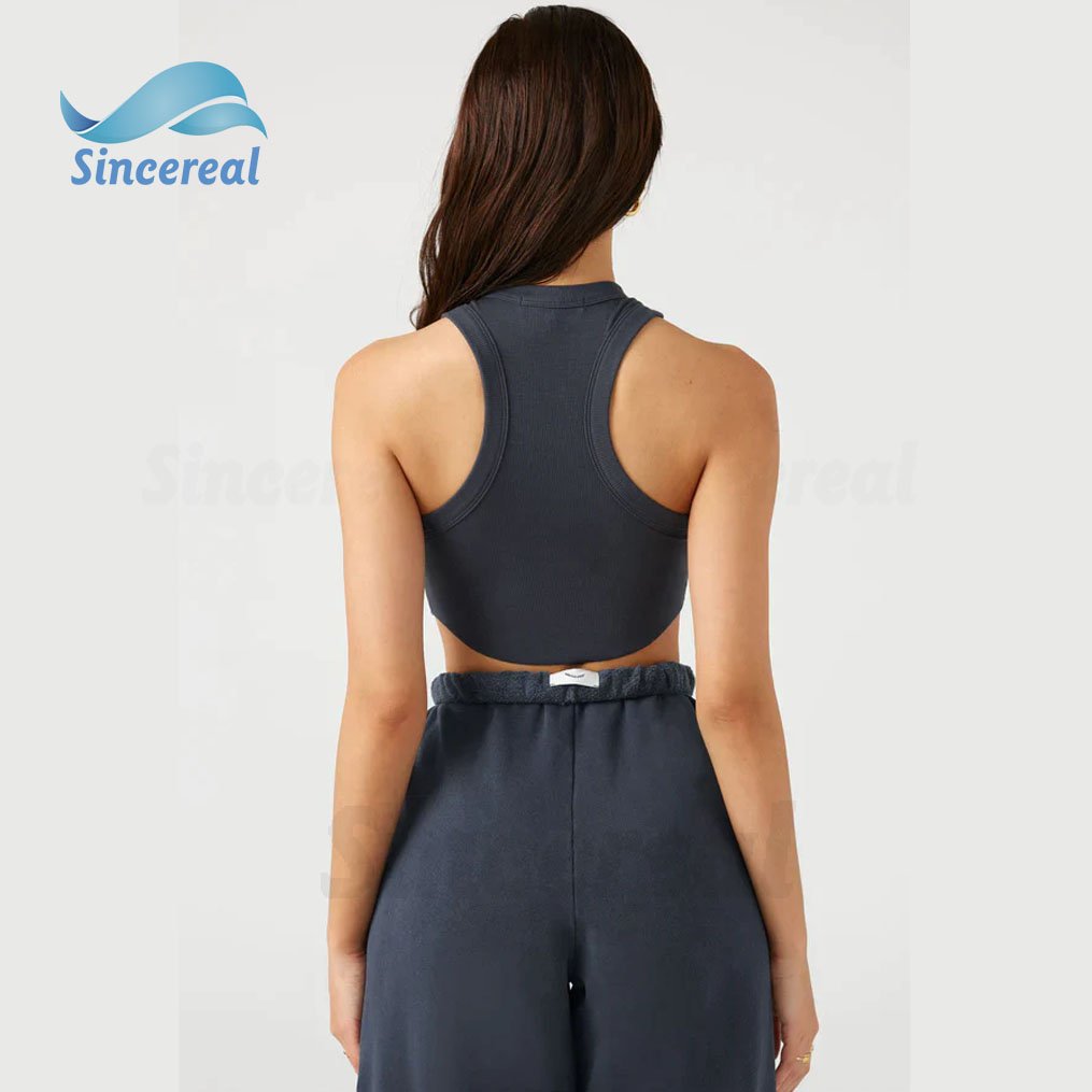 Wholesale Custom Logo Girl Sportswear Athletic Workout Gym Crop Sexy Sleeveless Racer Cropped Knit Rib crop Tank Top for Women