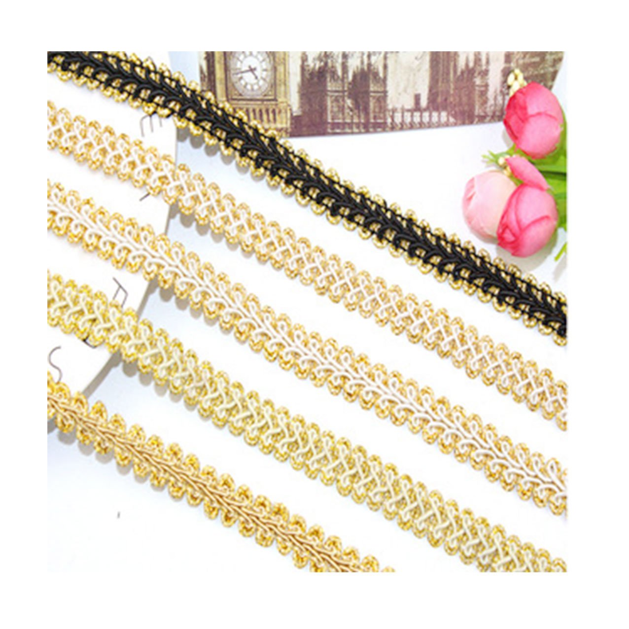 Wholesale Bullion Embroidery Ethnic Lace Trim Fabric French Tulle Lace Trim For Wedding Dress Luxury Garment Accessories