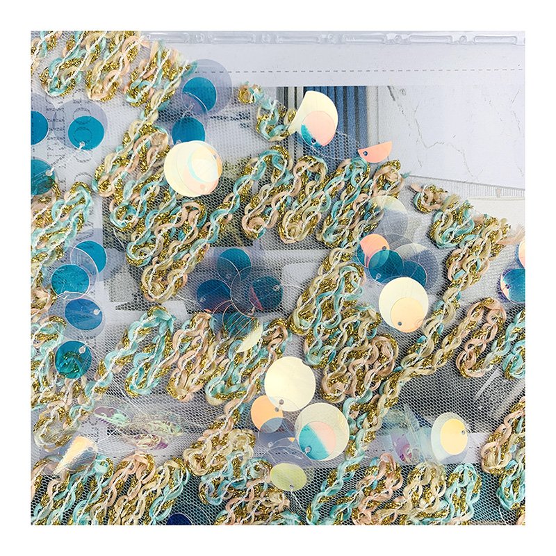Rope embroidery wafer two in one 100% polyester fabric for women dress embroidery fabric