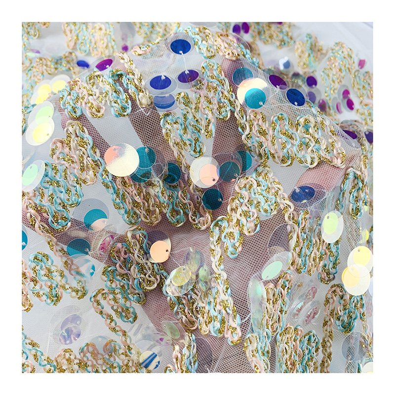 Rope embroidery wafer two in one 100% polyester fabric for women dress embroidery fabric