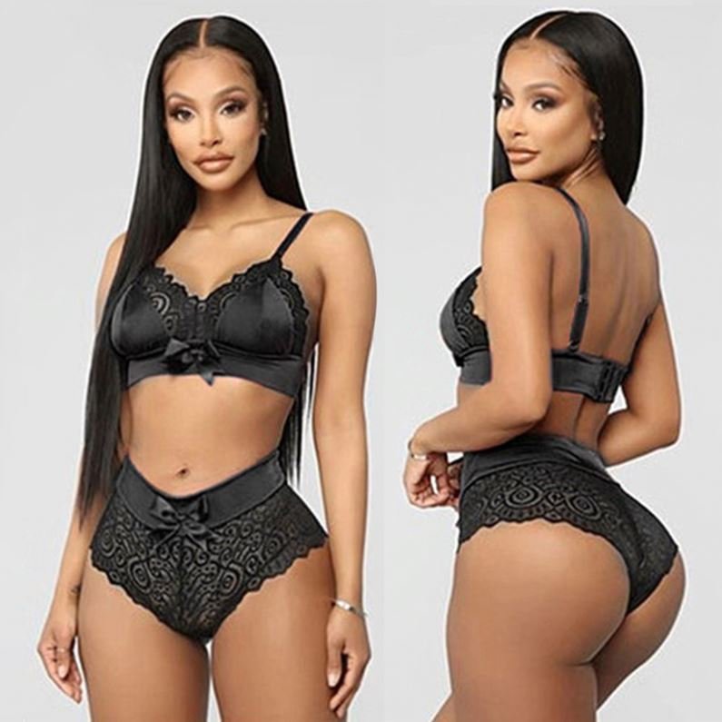 Summer Sexy Seamless Lingerie Women Lace Bow knot Push Up Bra And Panty Set Sexy V Neck Hot Erotic Crop Top Underwear