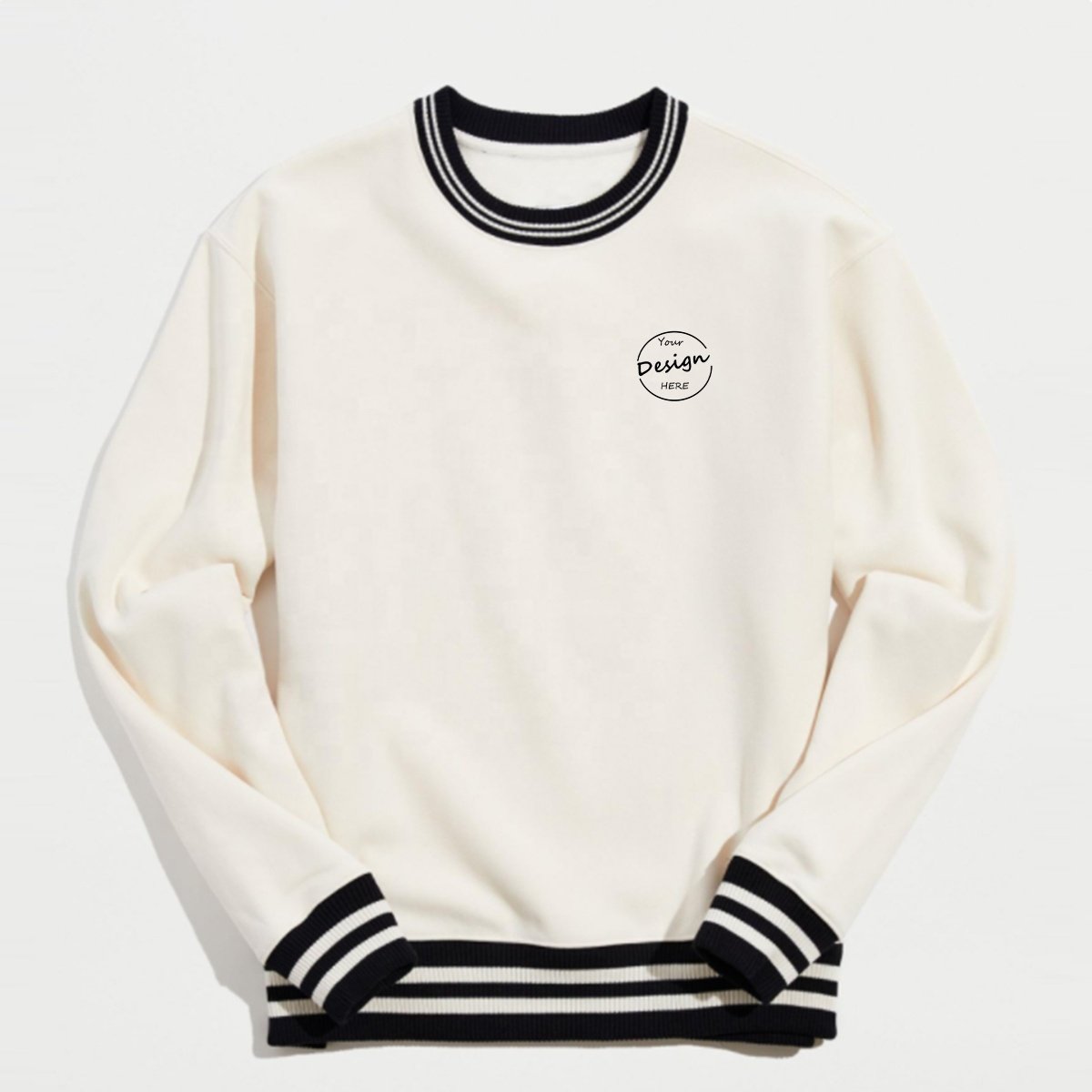 OEM Manufacturer Best Price Color Block Striped Ribbed Cuff And Hem Crewneck Fashion Embroidery Logo Design Male Sweatshirts