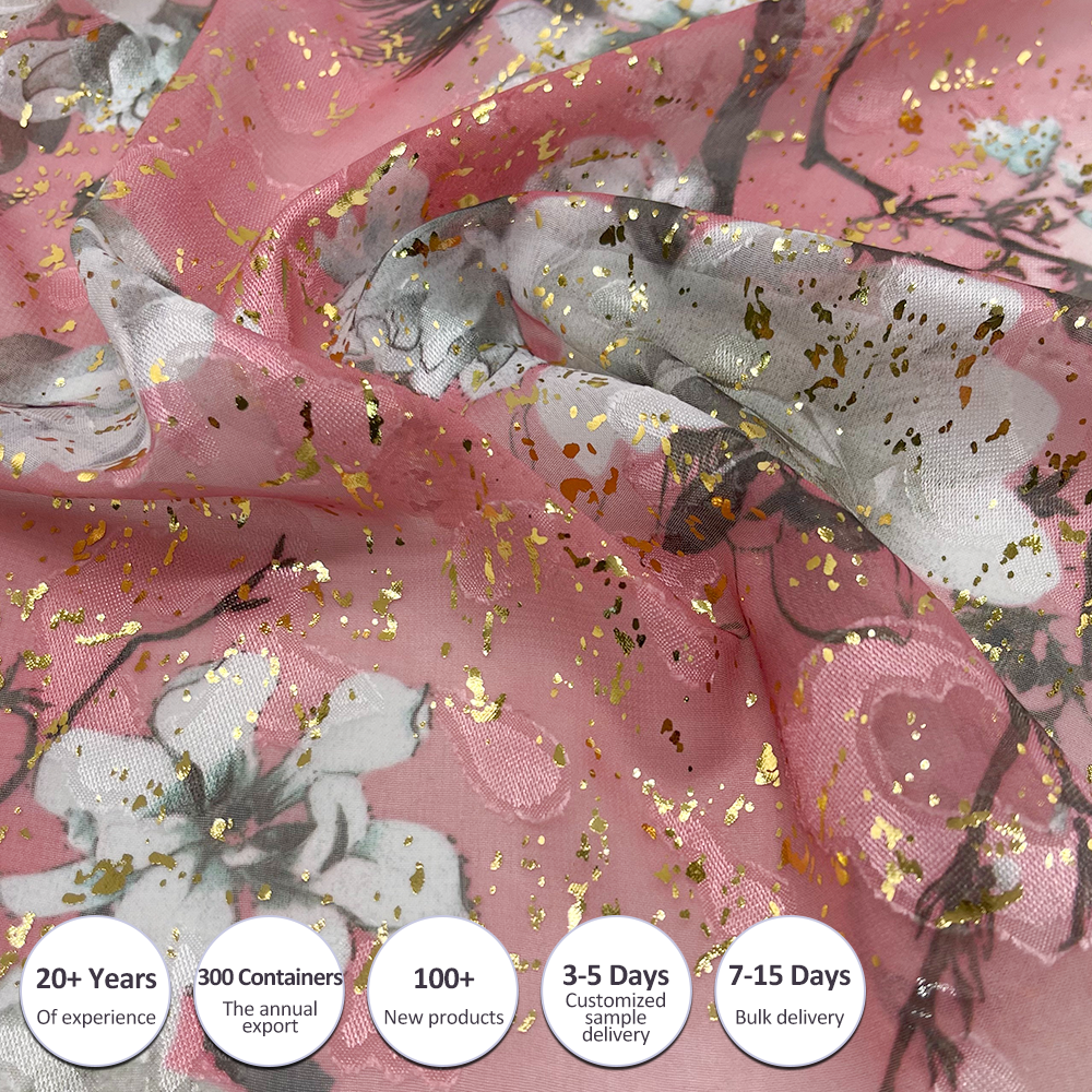 Muslim wholesale floral printing 100% polyester 75d density striped white chiffon fabric for women weddings fabric