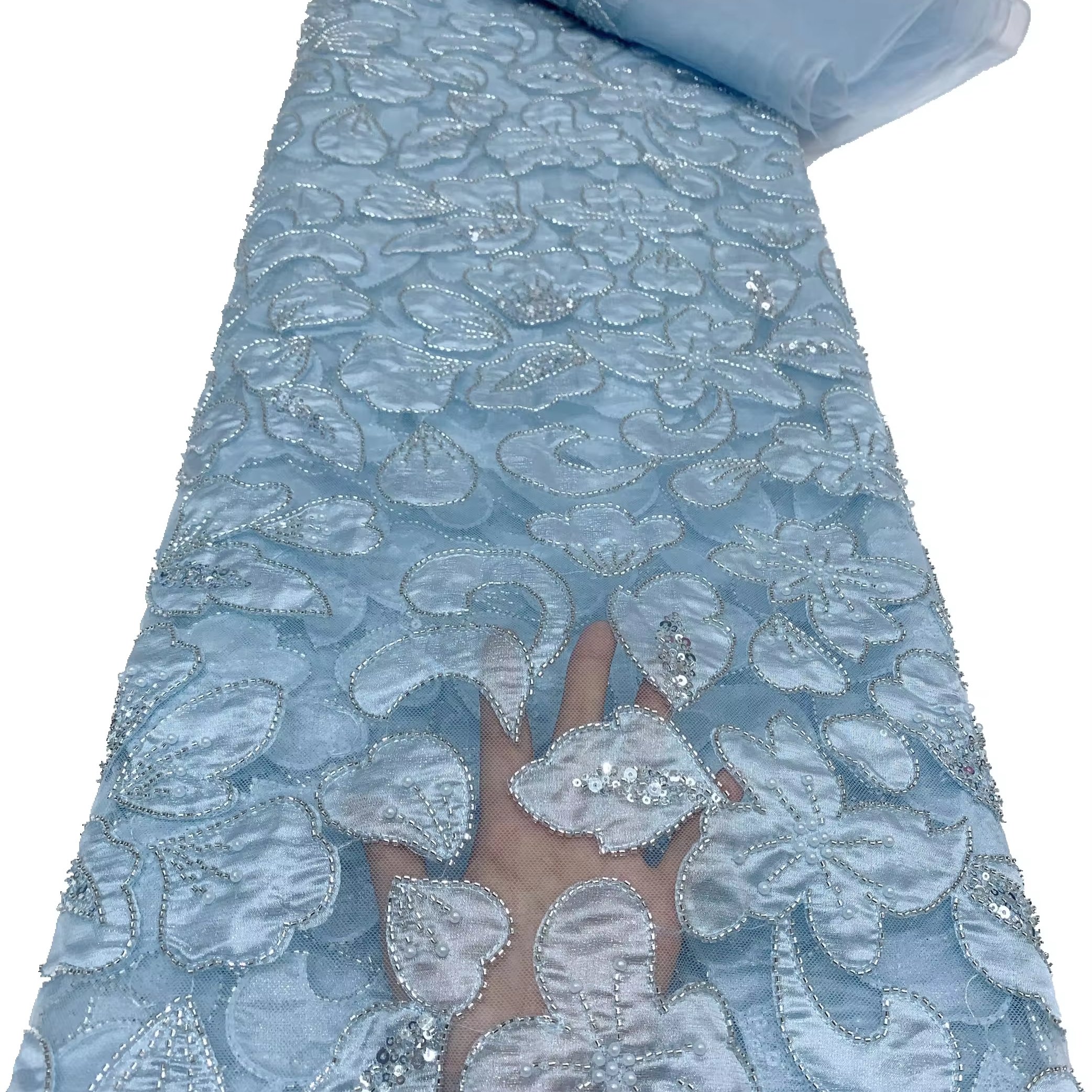 High quality Europe and America elegant mesh embroidery beaded french lace with sequins african fabric for wedding for party