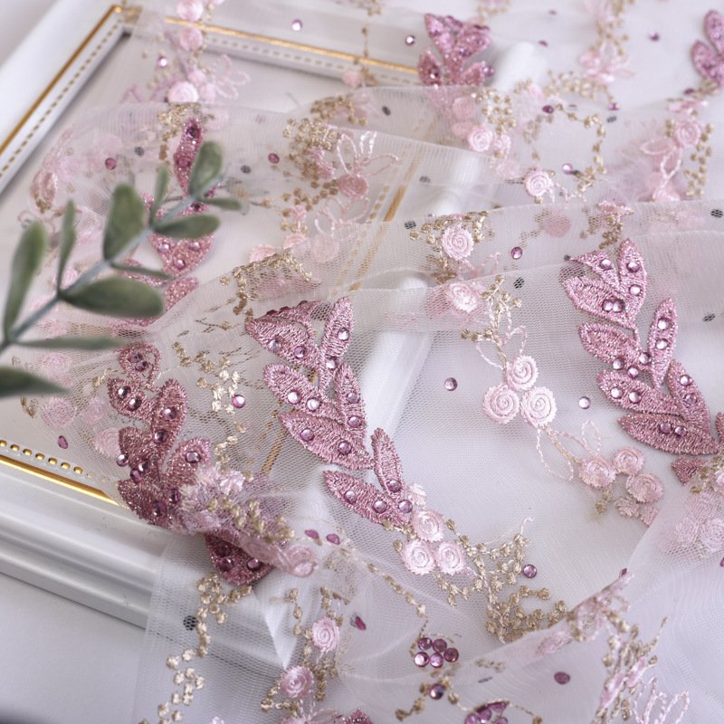 Width 130 cm Polyester Beaded Embroidered mesh Fabric 3 d Leaves tulle sequins lace Fabric For Girls Dress Women Skirt Shirt