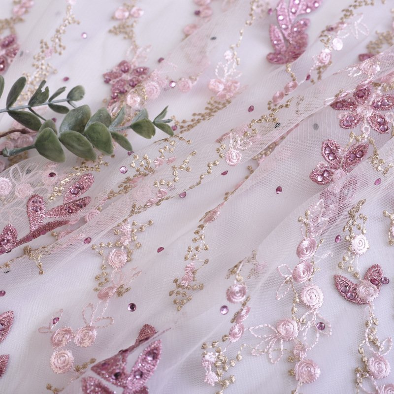Width 130 cm Polyester Beaded Embroidered mesh Fabric 3 d Leaves tulle sequins lace Fabric For Girls Dress Women Skirt Shirt