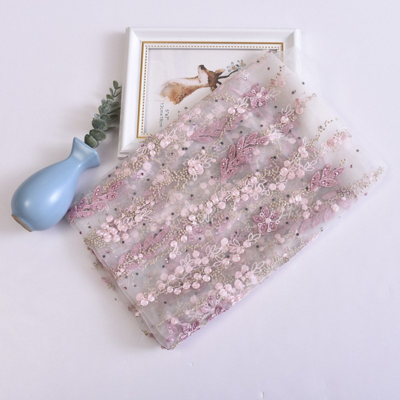 Width 130 cm Polyester Beaded Embroidered mesh Fabric 3 d Leaves tulle sequins lace Fabric For Girls Dress Women Skirt Shirt