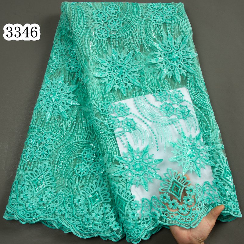 3346 Baby Blue French Mesh Net Lace With Sequins Cheapest Embroidery African Lace Fabric 2023 High Quality For Senegal Women