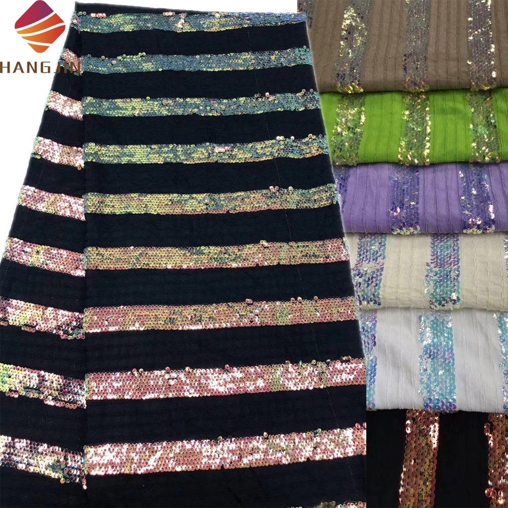 2024 Latest African Embroidery Lace Fabrics Sequin Lace Fabric Nigerian Embroidered Fabric With Sequins For Evening Dress Making