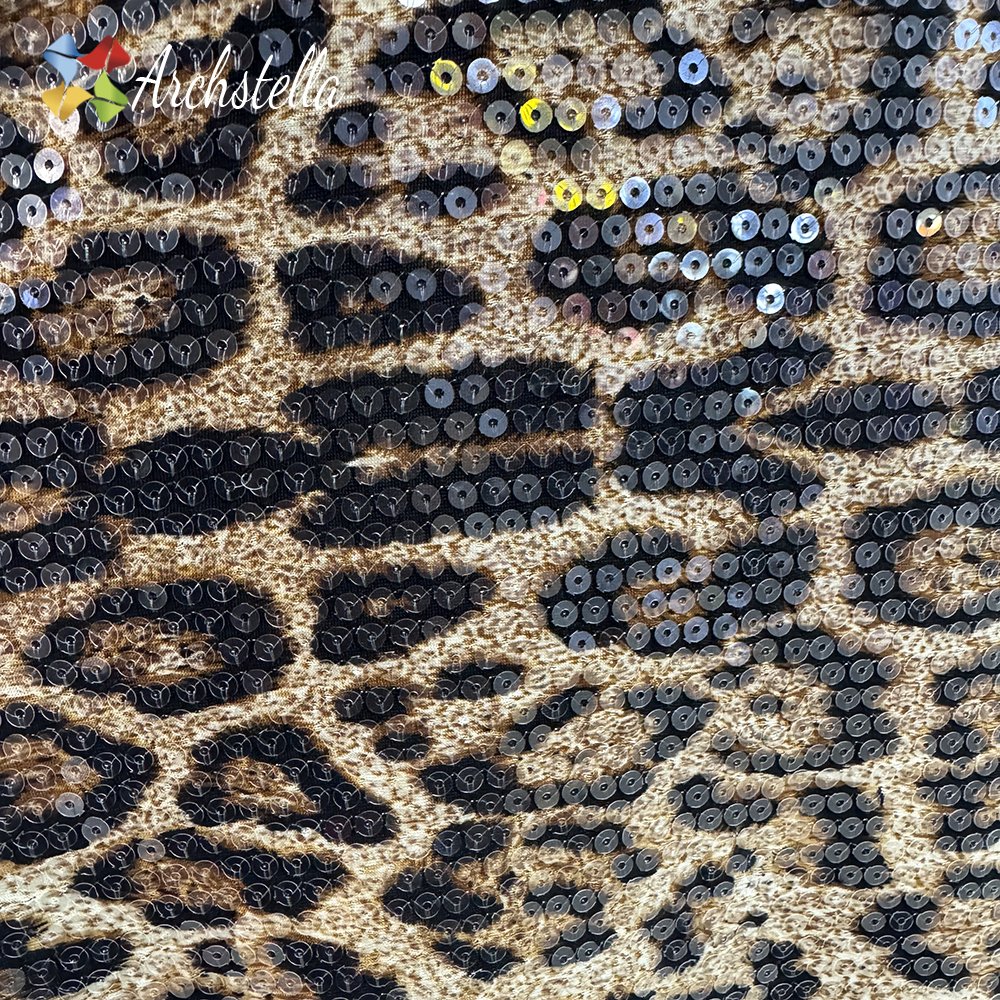 ARCHSTELLA High-End Wholesale Animal Pattern Printed Embroidered with Crystal Sequins Fabric for Party Dress