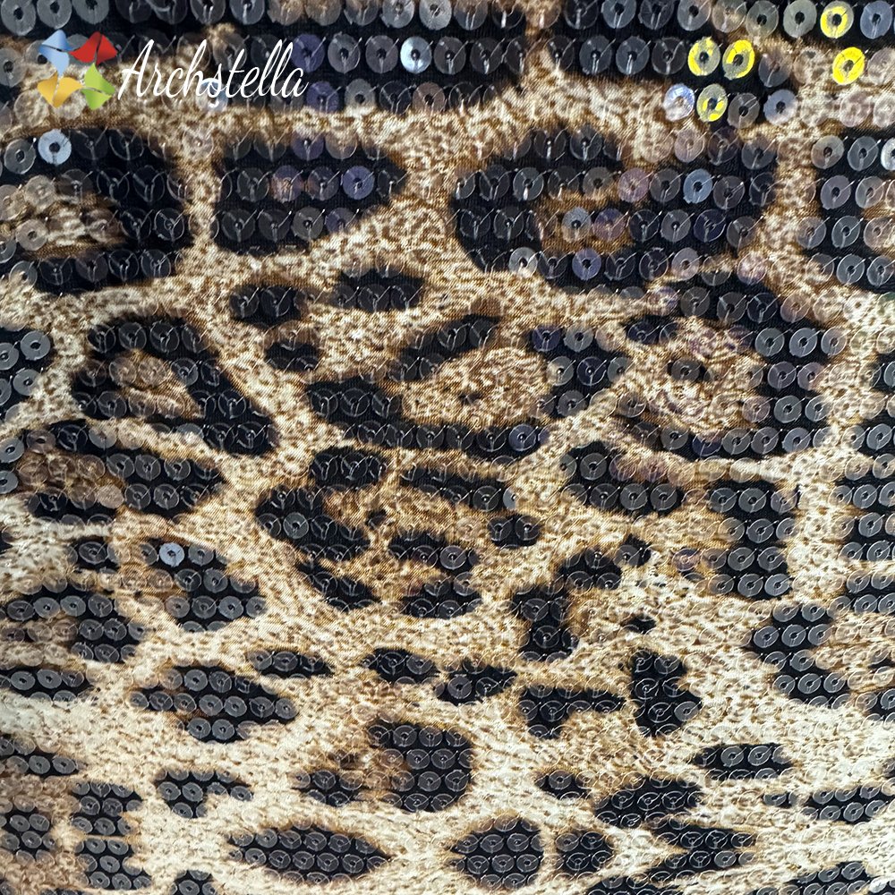 ARCHSTELLA High-End Wholesale Animal Pattern Printed Embroidered with Crystal Sequins Fabric for Party Dress