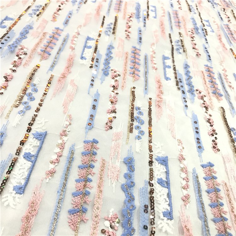 manufacturer wholesale price Black sequin stripes border lace fabric embroidery for dress