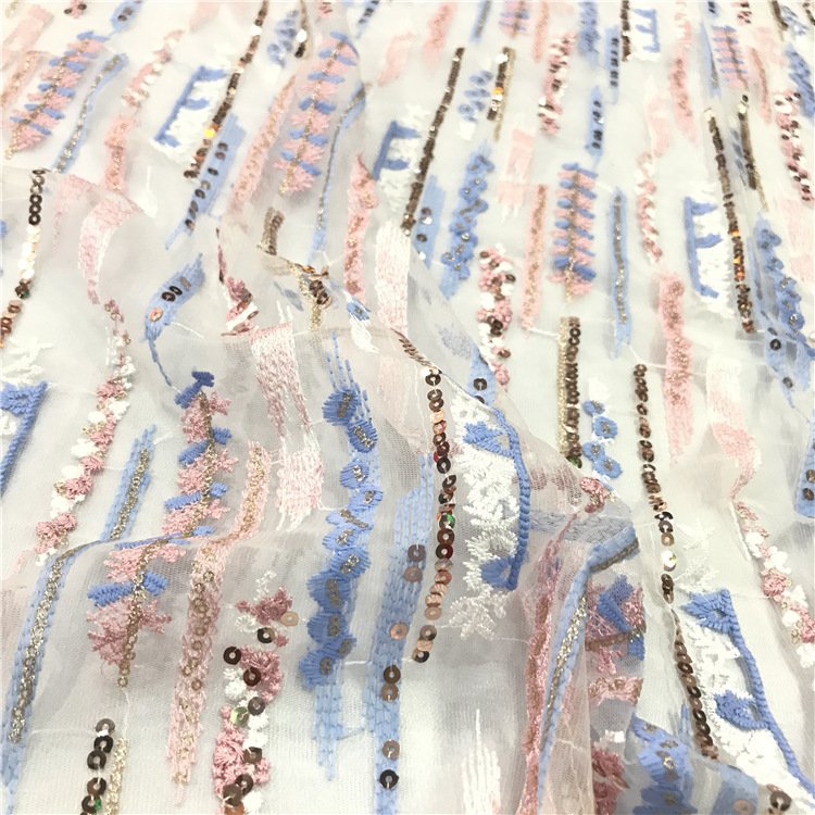 manufacturer wholesale price Black sequin stripes border lace fabric embroidery for dress