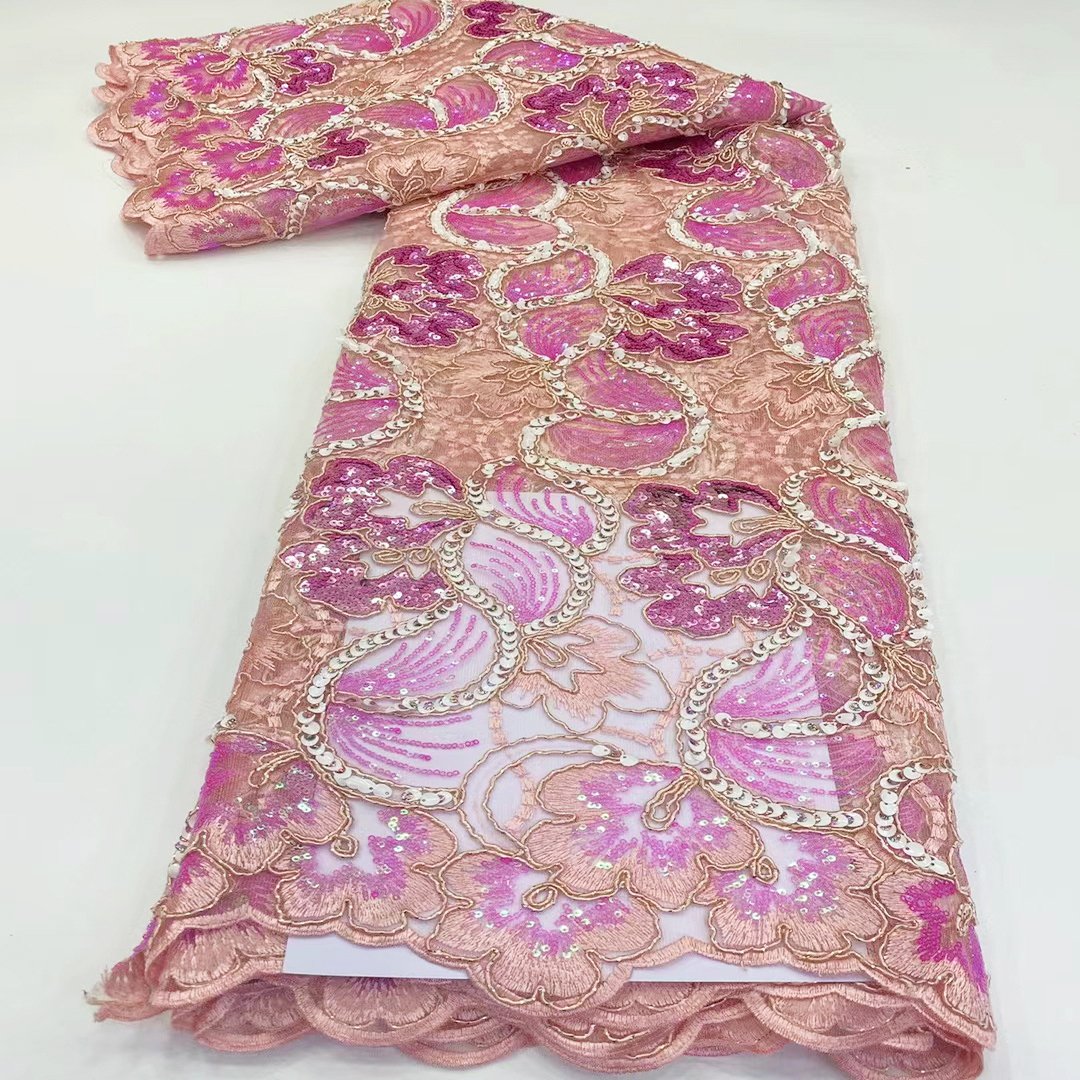 African Nigerian Lace Fabric 2023 High Quality Heavy Sequins Lace French Mesh Lace Fabric For Wedding Party Dress Sewing