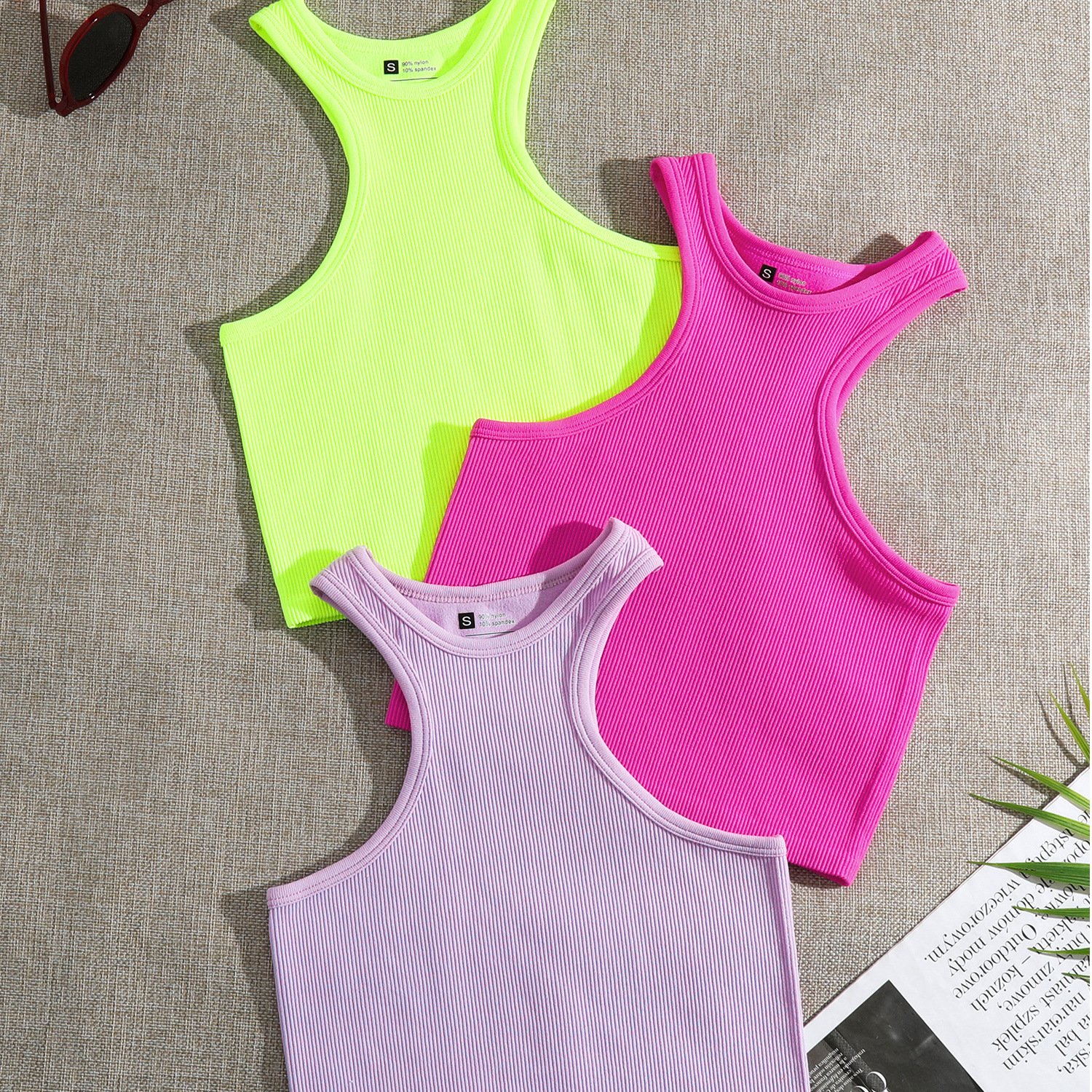 ODM OEM Clothing Custom Logo Graphic Wholesale Blank Ladies White Black Plain Basic Knit Ribbed Crop Tank Top Women