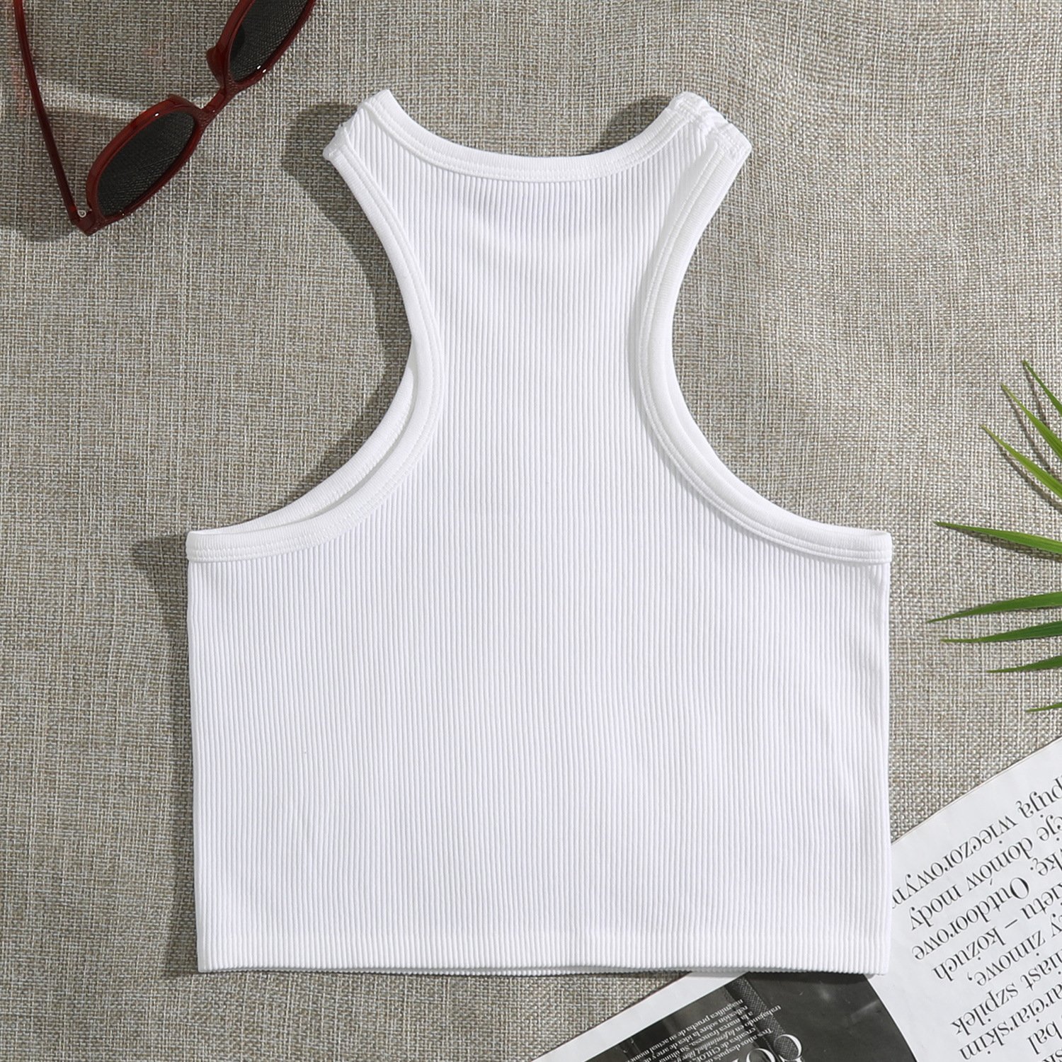 ODM OEM Clothing Custom Logo Graphic Wholesale Blank Ladies White Black Plain Basic Knit Ribbed Crop Tank Top Women