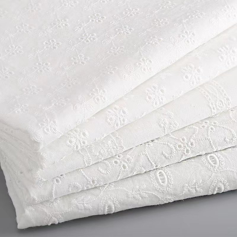 wholesale white embroidered eyelet fabric 100% cotton lace fabric embroidery fabric for bridal dress customized