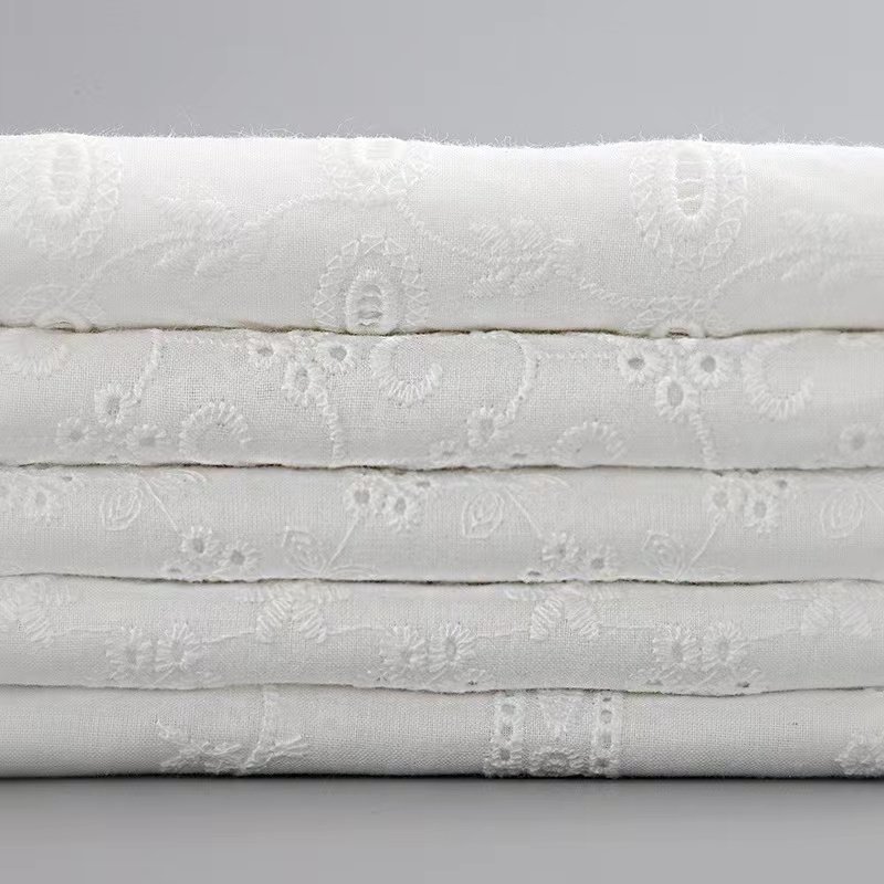 wholesale white embroidered eyelet fabric 100% cotton lace fabric embroidery fabric for bridal dress customized